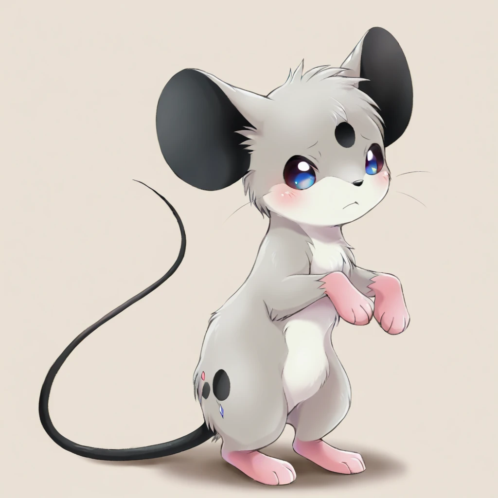 <lora:Pokeshima_Style:1>,pokeshima,1girl,solo,full body,body fur,mouse,gray body,âââ