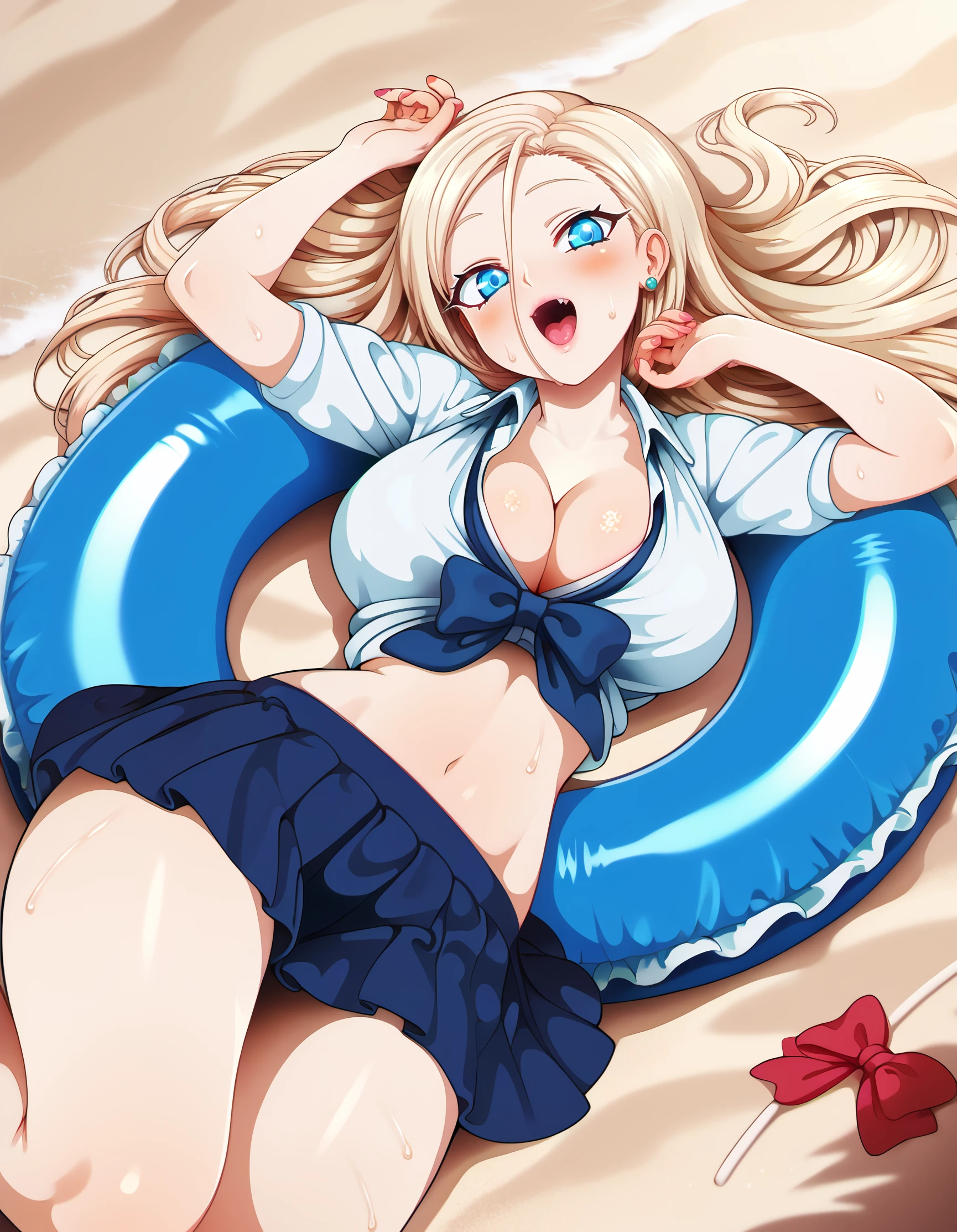 Swimwear, With ruffles, pussy juice, Masturbation, fellatio, cum, Cum in pussy, Blonde, Blue Eyes, Ecstasy face