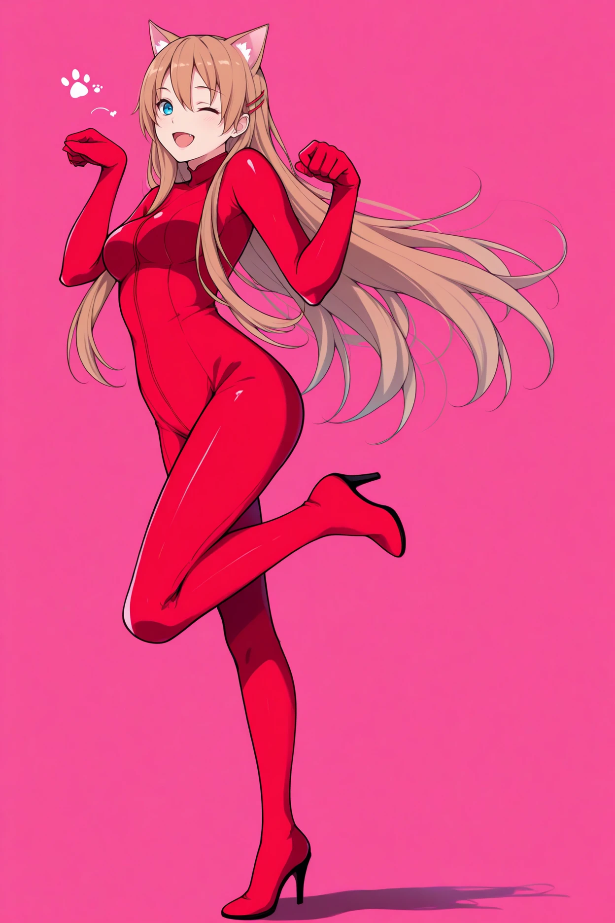 A woman with an ahegao face is standing with her legs spread apart