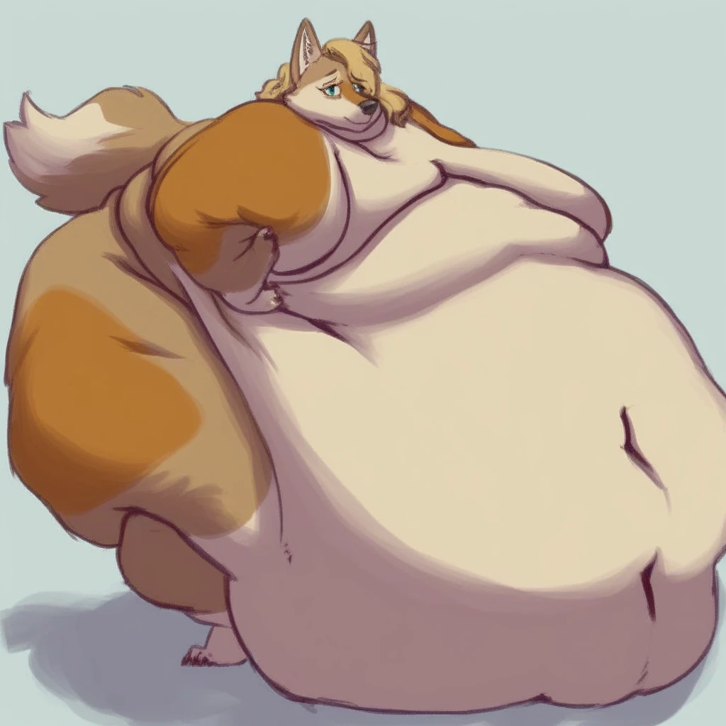 {Side view} a couple of furry young girl and a furry young boy, (siblings), in a treehouse indulging with food {[girl: canine, anthro, huge tits, (morbity obesity:1.4), round belly, huge thighs, wide hips, chubby belly, laying down, rubbing belly]}, {[boy: canine, anthro, fat, fat legs, fat belly, fat arms, drinking lemonade by the pitcher, bigger than the couch, fat, fat belly, round belly, stuffed, sitting, hands on belly]} looking each other, barefoot, shorts, underwear, size difference, same age,