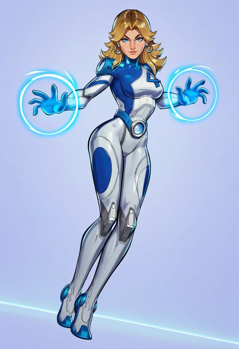 score_9, score_8_up, score_7_up, score_6_up, expressiveh, invisiblewoman_rivals, 1girl, solo, full body, blonde hair, long hair, eyeliner, blue eyes, earrings, bodysuit, white bodysuit, white clothes, gloves, belt, boots, blue details, looking at viewer, glowing hands, blue energy, blue and white background, geometric shapes, posing, dynamic angle, dynamic pose, godrays, dynamic light, dramatic light, smile <lora:cubedcoconutv2:0.9> <lora:Invisible_Woman_Marvel_Rivals_-_PonyXL:0.7>