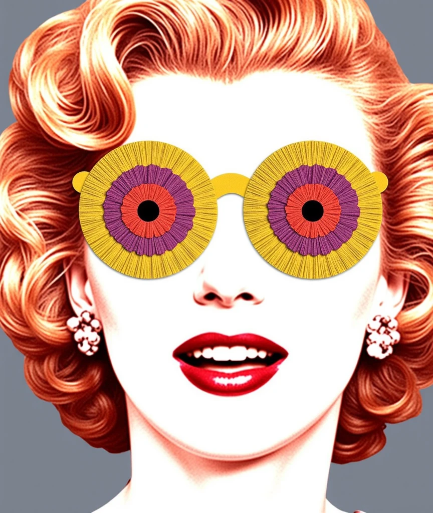 Collage_Art, Marilyn Monroe with a playful twist: her eyes are replaced by vibrant yarn