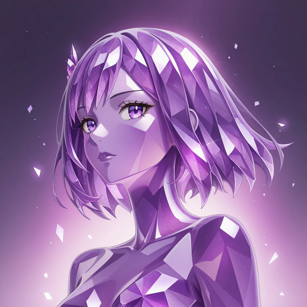 masterpiece, best quality, newest, absurdres, highres,  anime, anime style, 1girl, Overgrownwithcrystal-IL.V1.0, crystal, CrystalThemed-IL.V1.0, crystal hair, amethys, purple crystal, crystal skin,