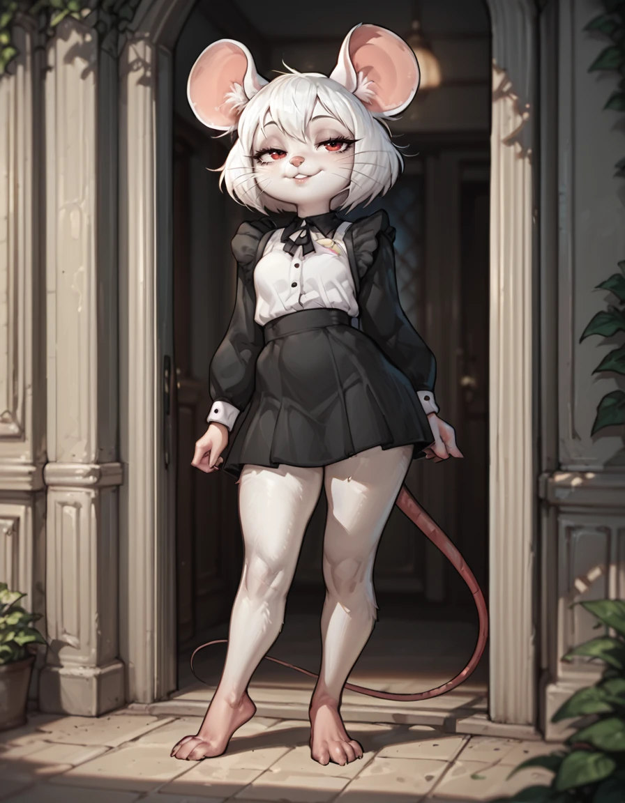 score_9,score_8_up,score_7_up,score_6_up,
outdoors,
full body,seductive smile,parted lips,long eyelashes,
standing, pose,
<lora:Ninna_v01_PDXL:1>,Ninna,1girl,solo,furry female,mouse girl,short hair,white hair,mouse ears,animal ear fluff,red eyes,animal nose,whiskers,body fur,white fur
<lora:add-detail-xl:1>,