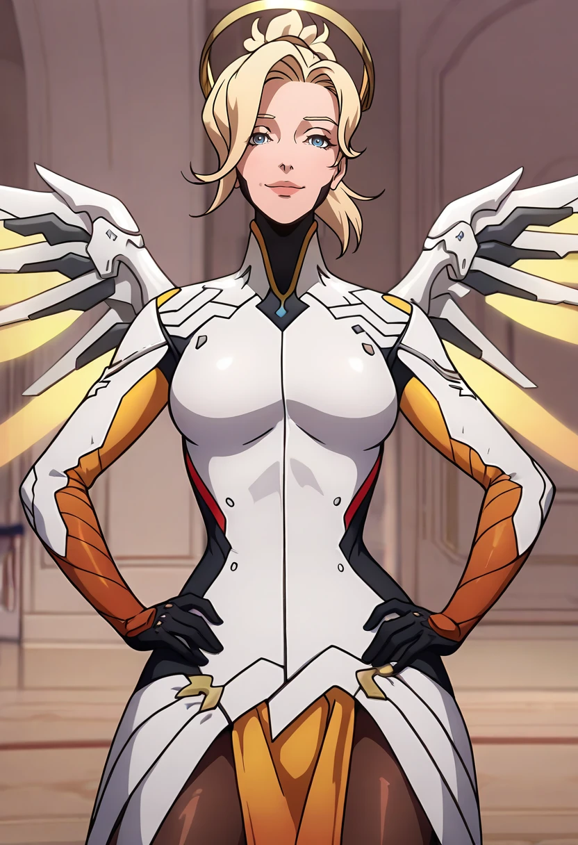 masterpiece, best quality, amazing quality, very aesthetic, intricate details, depth of field, cel shading, pinup, BREAK.
indoors, inside,
(looking at viewer:1.3), smug,
BREAK.
standing, contrapposto, hands on own hips,
portrait, cowboy shot, front view, facing viewer, straight-on,
BREAK.
bodysuit, wings,
mercy \(overwatch\), 1girl, solo, blue eyes, halo, blonde hair, ponytail, asymmetrical bangs, milf, mature female, BREAK.
<lora:Castlevania(Netflix)_ILXL_Style_v1:1>