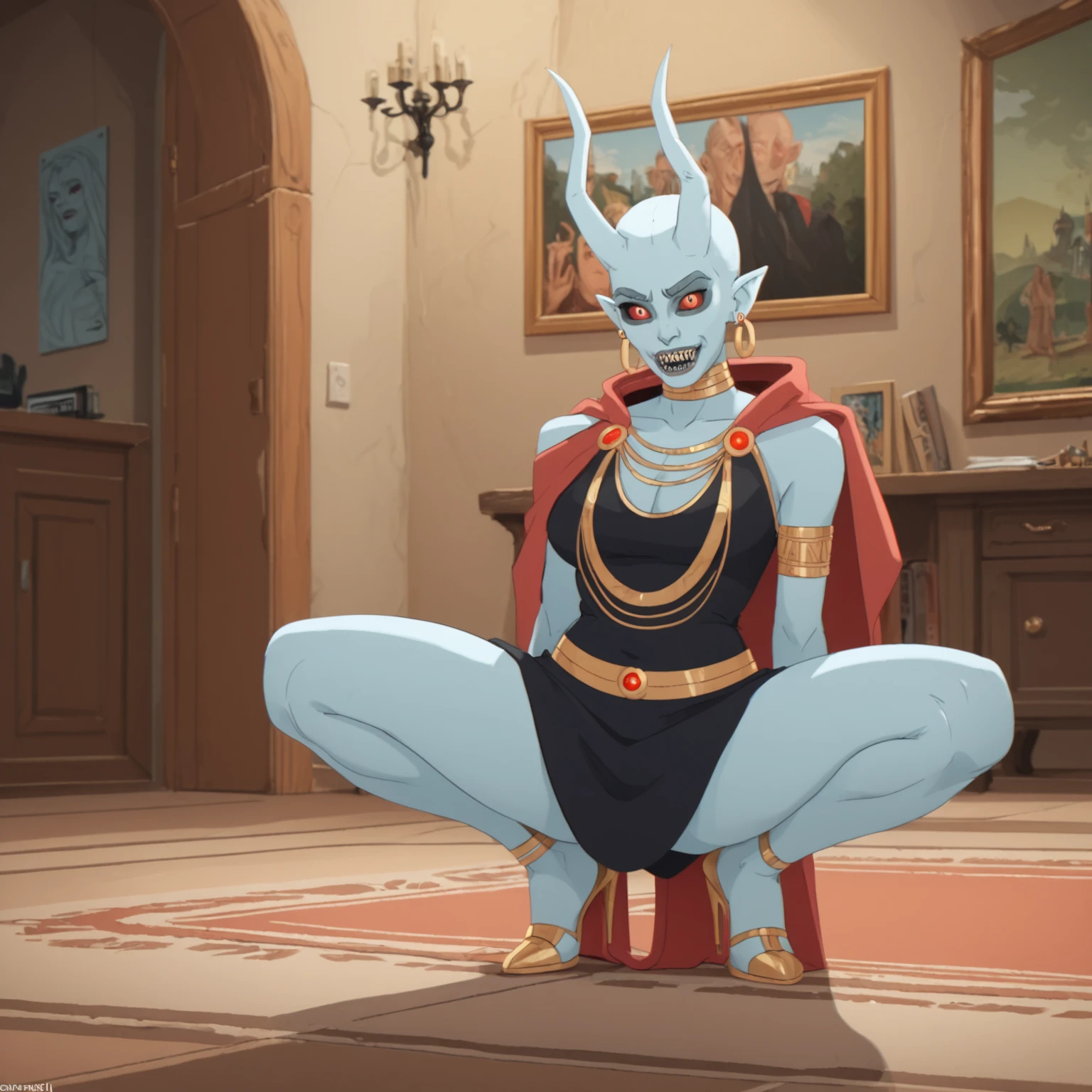 (score_9, score_8_up:1.2), score_7_up, masterpiece, perfect hands, beautiful hands, source_furry, BREAK 
1girl, solo, a female anthro fluffy, (slave leia outfit, nipples), (slim, skinny, petite:1.2), medium breasts, standing, (indoors, bedroom), hand on breast, embarrassment, blush, (taking a selfie in the mirror, selfshot:1.1), Stolas[Helluva], FuzzyBuns[Helluva],BlueBlood[Helluva], blue body, feathers, bird, anthro, anthro bird, white face, red sclera, black hands, messy hair, large messy hair, dark blue messy hair, 4eyes, two sets of eyes, tail, bird tail, black and blue legs, (female anthro bird:1.3).