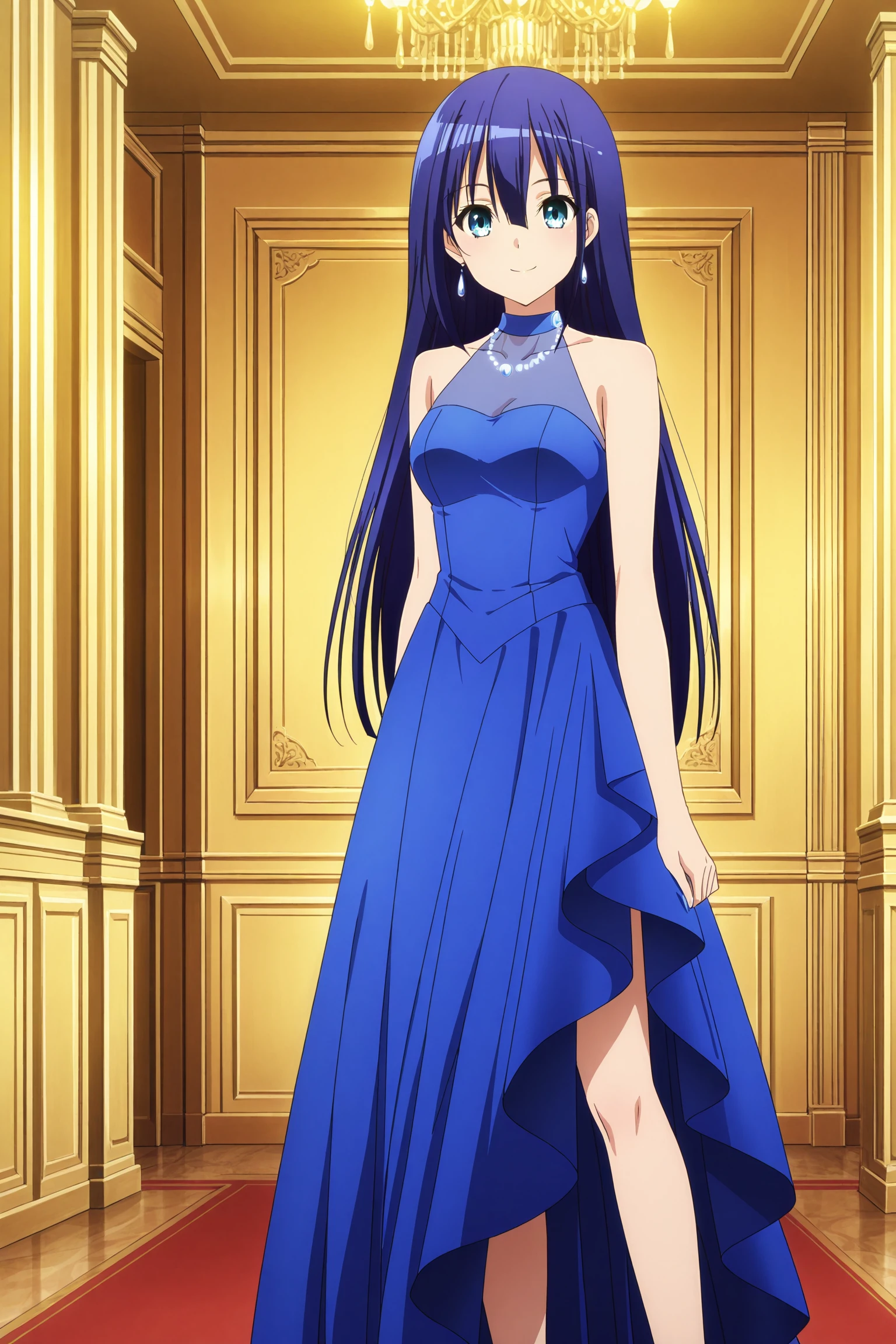 anime coloring, anime screencap, masterpiece, best quality,
in a ballroom,
<lora:Ayano_Yugiri_Engage_Kiss_-_Illustrious:.7>
Ayano Yugiri, 1girl, solo, blue dress, long hair, blue hair, legs, Yuugiri formal wear (outfit), looking at the viewer, smile