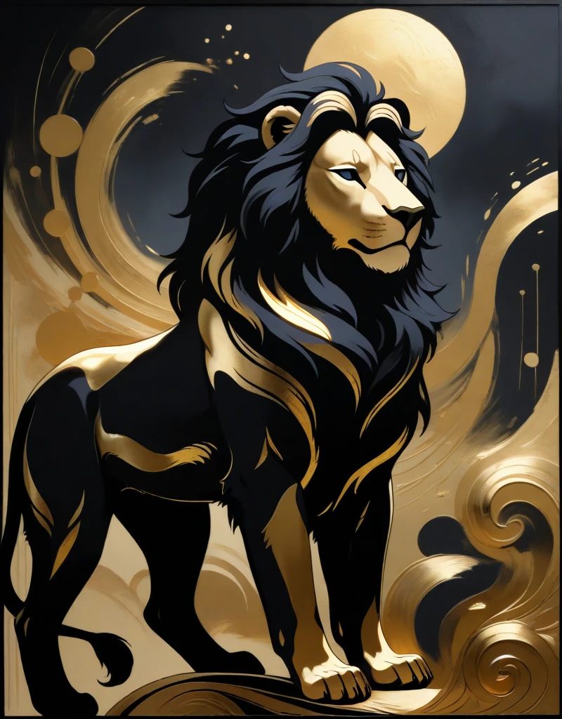 best quality, absurdres, masterpiece, <lora:Silhouette_with_Gold_Foil_v1_IL-06:1>, silhouette_with_gold_foil,abstract,metallic shine,black lion,