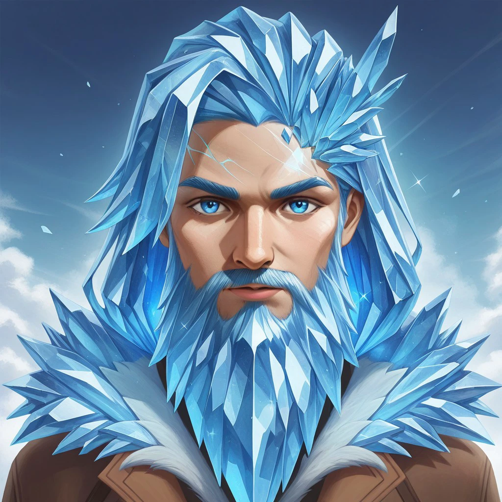 masterpiece, best quality, newest, absurdres, highres,  anime, anime style, 1boy, Overgrownwithcrystal-IL.V1.0, crystal, CrystalThemed-IL.V1.0, crystal hair, beard, facial hair, crystal beard, saphire, blue crystal