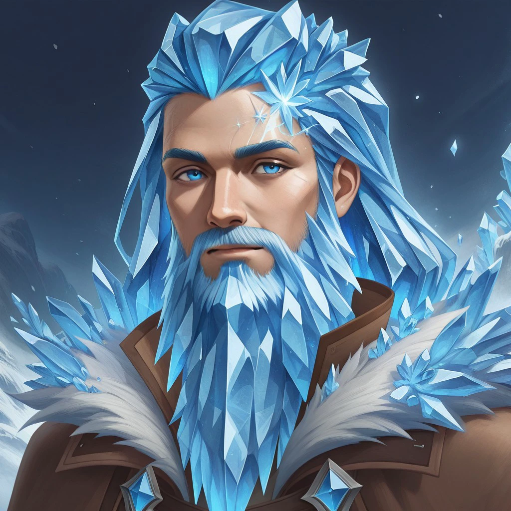 masterpiece, best quality, newest, absurdres, highres,  anime, anime style, 1boy, Overgrownwithcrystal-IL.V1.0, crystal, CrystalThemed-IL.V1.0, crystal hair, beard, facial hair, crystal beard, saphire, blue crystal