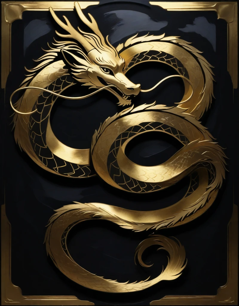 best quality, absurdres, masterpiece, <lora:Silhouette_with_Gold_Foil_v1_IL-06:1>, silhouette_with_gold_foil, looking at viewer, abstract, metallic shine, eastern dragon,