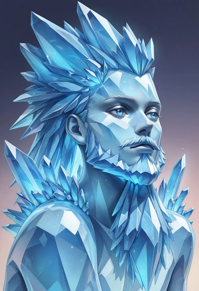 masterpiece, best quality, newest, absurdres, highres,  anime, anime style, 1boy, Overgrownwithcrystal-IL.V1.0, crystal, CrystalThemed-IL.V1.0, crystal hair, crystal beard, sapphire, blue crystal, crystal skin, made of crystal,