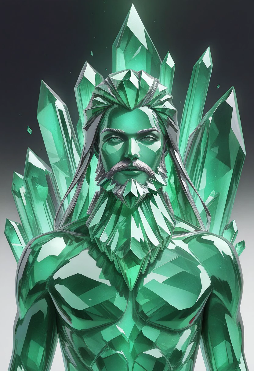 masterpiece, best quality, newest, absurdres, highres,  anime, anime style, 1boy, Overgrownwithcrystal-IL.V1.0, crystal, CrystalThemed-IL.V1.0, crystal hair, crystal beard, emerald, green crystal, crystal skin, made of crystal,