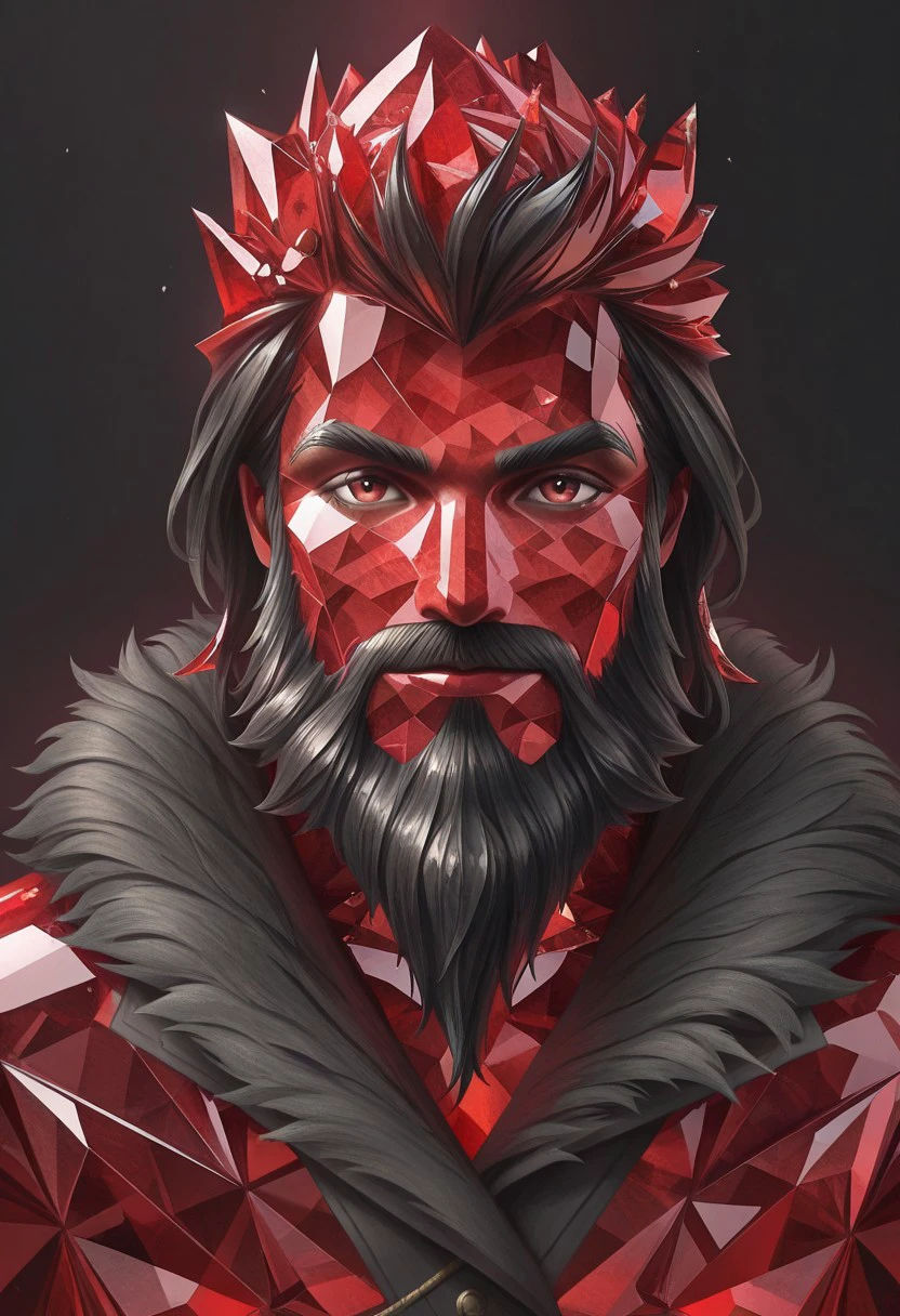 masterpiece, best quality, newest, absurdres, highres,  anime, anime style, 1boy, Overgrownwithcrystal-IL.V1.0, crystal, CrystalThemed-IL.V1.0, crystal hair, beard, facial hair, crystal beard, ruby, red crystal, crystal skin, made of crystal,