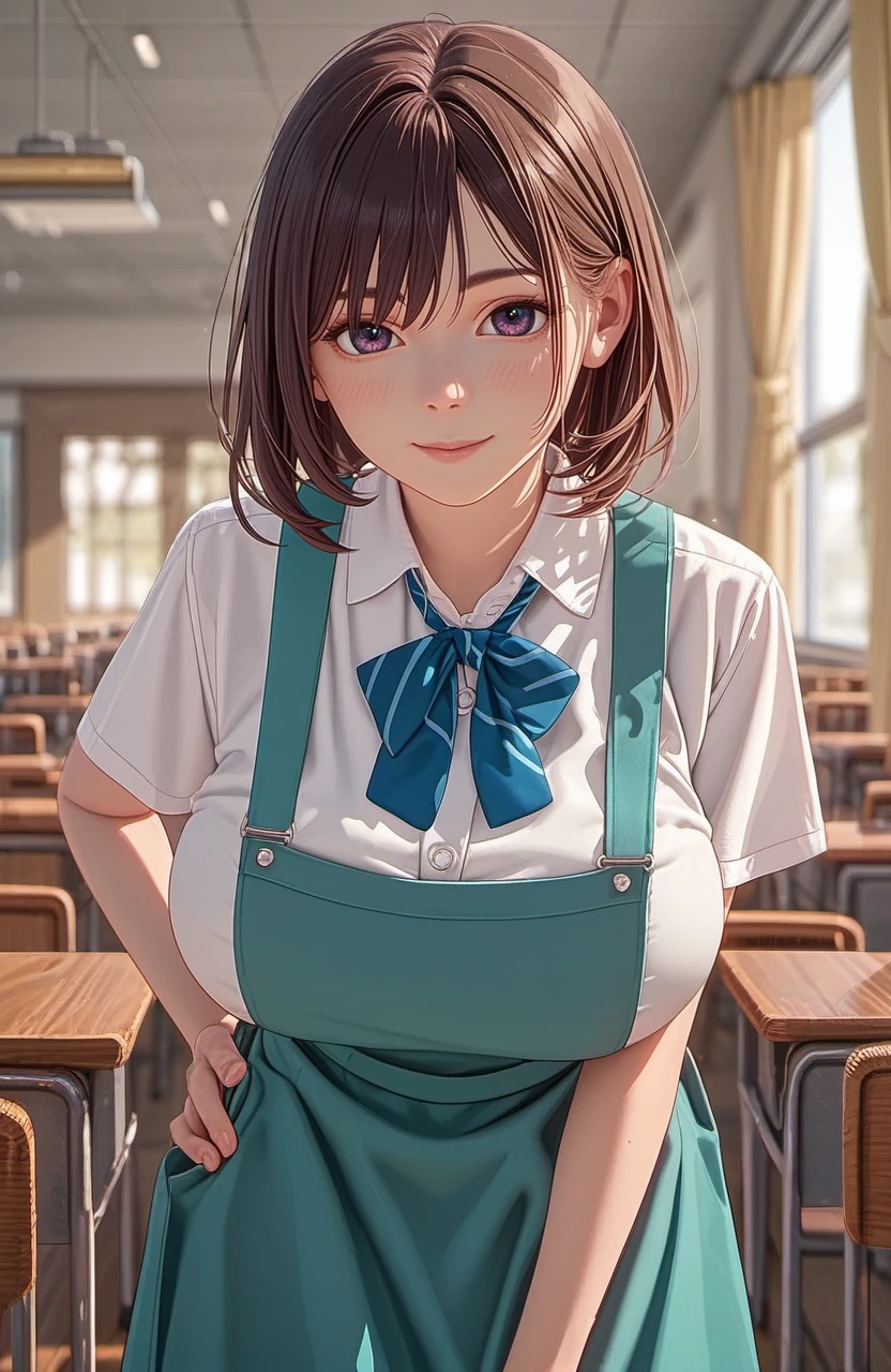 score_8_up,score_7_up,score_6_up,score_5_up,<lora:spo_sdxl_10ep_4k-data_lora_webui:1.7>,zPDXL3,(exquisite score:1.1),<lora:Anime_Screencap:1>,source_anime,anime screencap,dynamic photo,incredibly absurdres,highres,detail,intricate detail,detailed,(exquisite:1.1),4k,16k,uhd,depth of field,ray-tracing,dynamic angle,<lora:add_saturation_XL:0.3>,<lora:add_contrast_XL:-0.5>,<lora:add_brightness_XL:-0.5>,<lora:add_sharpness_XL:0.8>,nsfwupscaler,<lora:BackgroundDetailerV3:0.2>,beautiful simple background,pureerosface_xl,<lora:ALTXLpony_063_8:0.5>,<lora:Expressive_H:0.8>,Expressiveh,perfect eyes,
BREAK 1girl,solo,female focus,huge breasts,bend forward,smile,looking at viewer,<lora:msiaschluniPonyV2:0.8>,outfit0001,schlunifull,blue pinafore dress,white shirt,collared shirt,short sleeve,school uniform,indoors,canteen,
