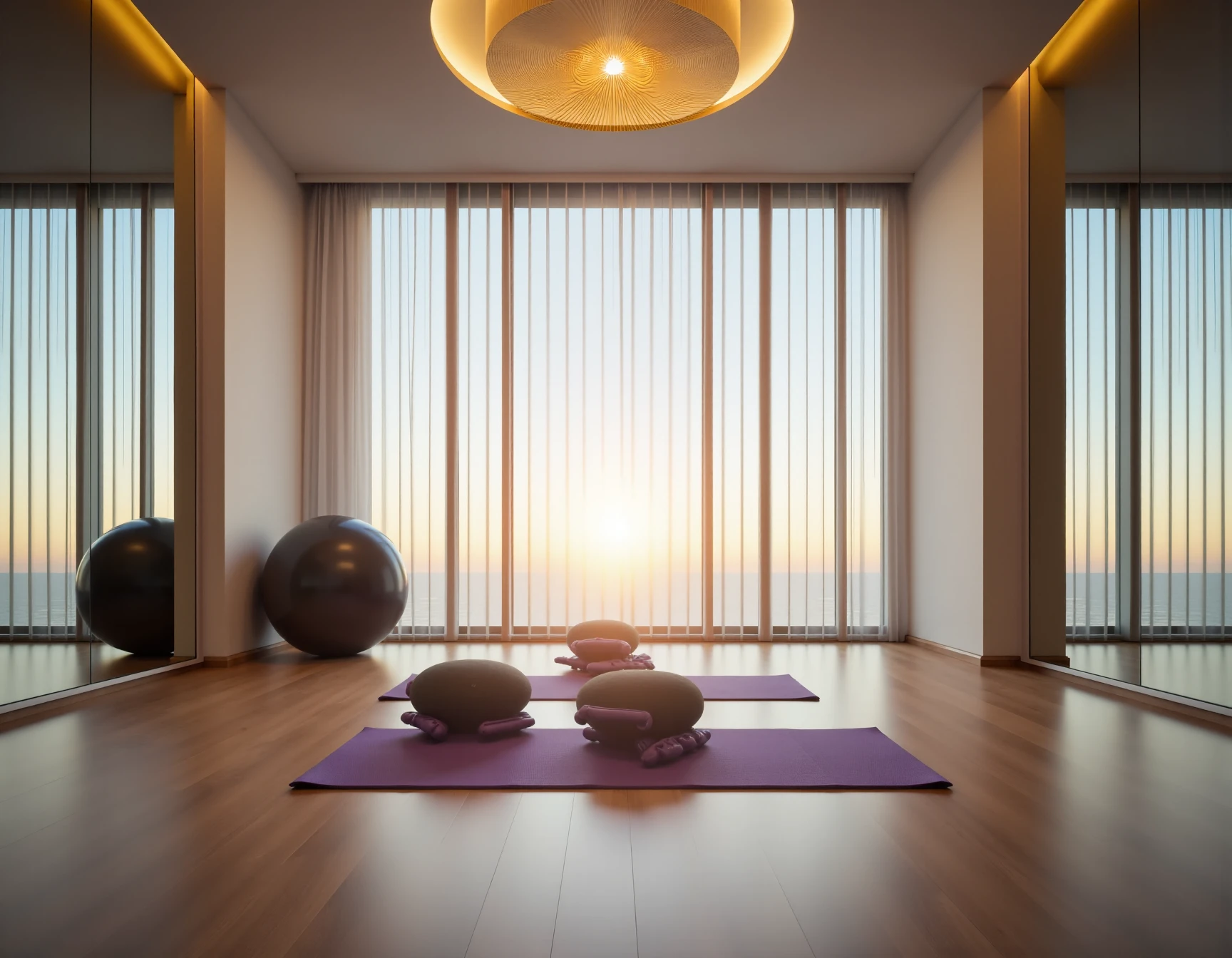 <lora:JJsGym_Flux:1> ,(gym)),indoors, scenery, ceiling light,soft lighting, no humans, scenery, curtain, window, sky, yoga ball, rug, mirror,, photography, capturing moments, storytelling, creative composition