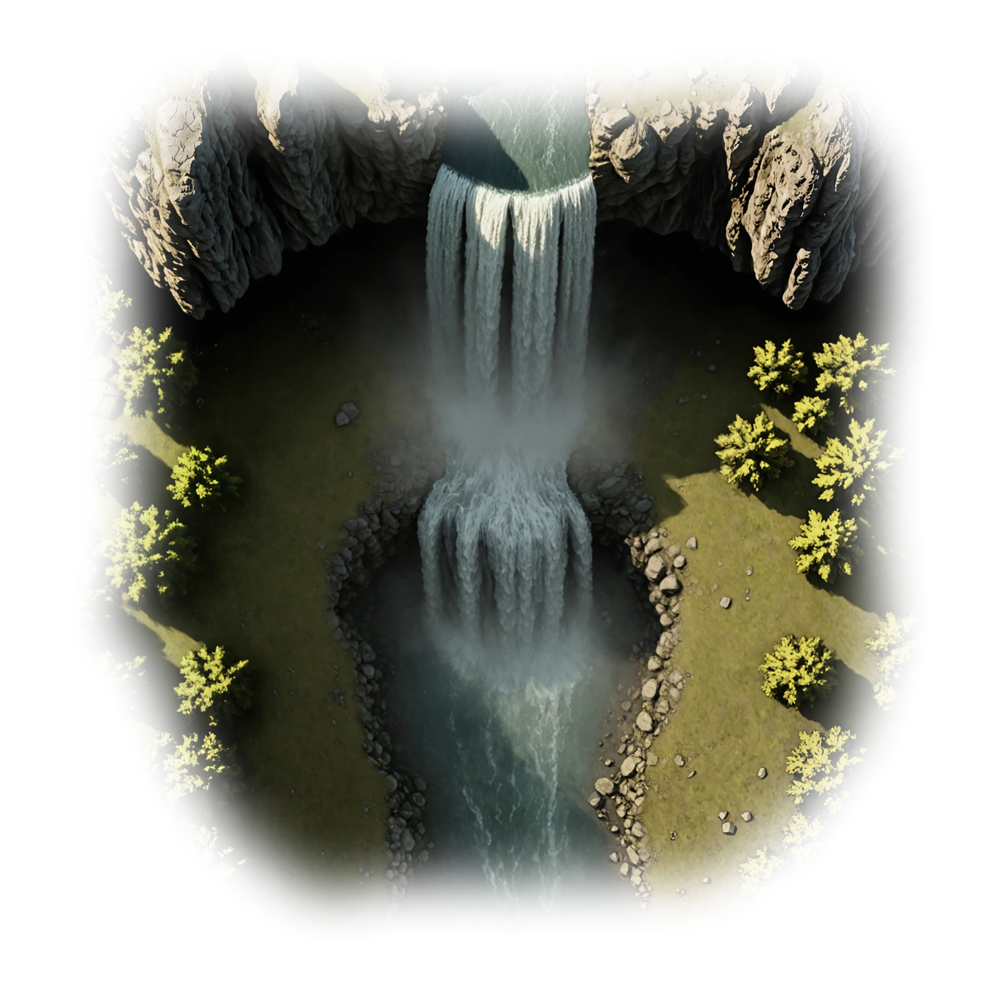 OgMapTerrainPatch, top-view, desolated, waterfall