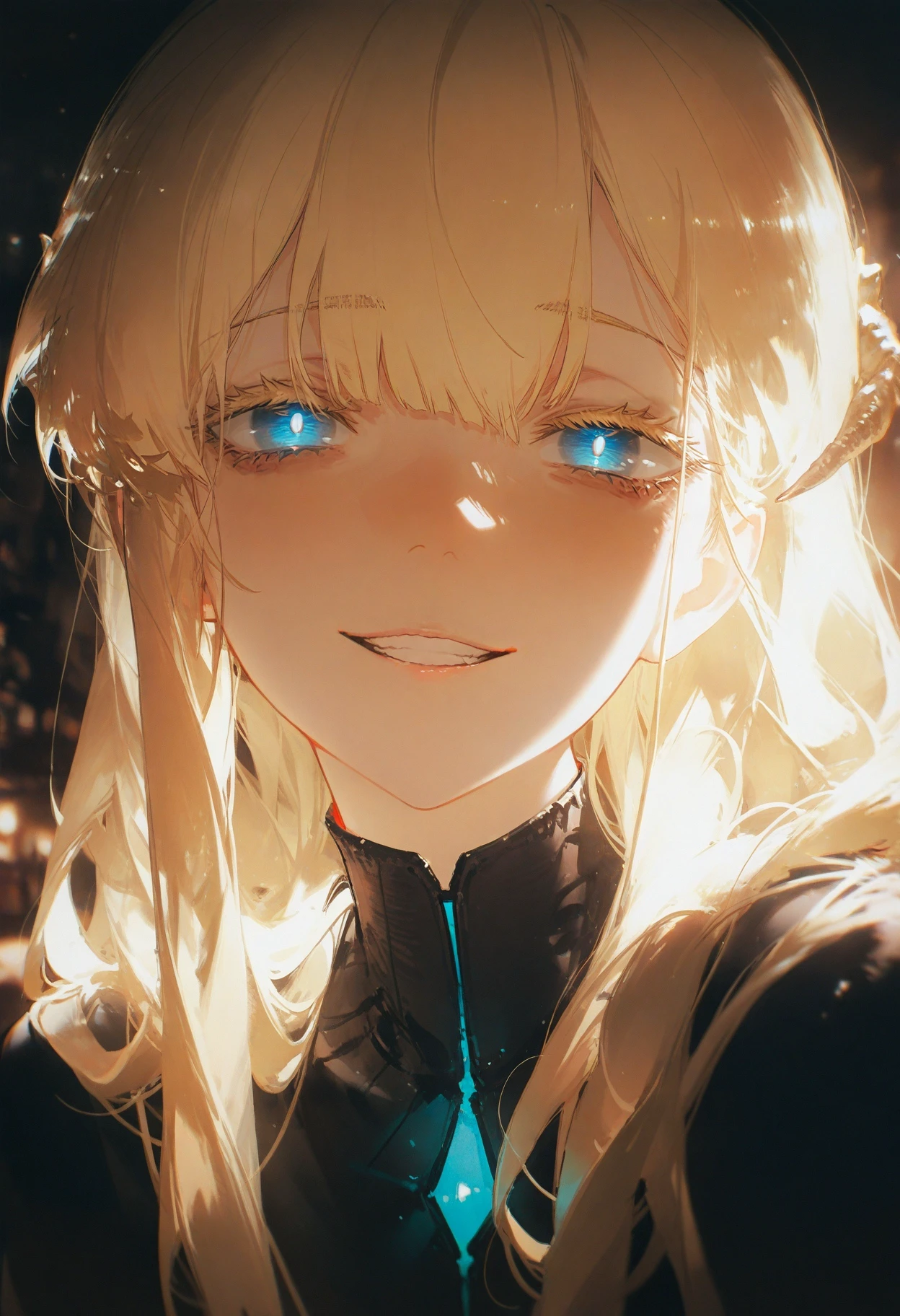 (rella:1.2), (redum4:1.2) (au \(d elete\):1.2) (dino \(dinoartforame\):1.1),
newest, masterpiece, best quality, absurdres, highres,
1girl, blonde hair, blue eyes, long hair, looking at viewer, parted lips, sidelocks, yandere trance, crazy smile,
black top,
colored eyelashes, thick eyelashes, thick eyelashes,
(glowing theme:1.2),
<lora:WSSKX_WAI:0.8>
<lora:ponyv6_vpred6:0.3> <lora:USNR STYLE_XL_lokr:0.3> usnr,