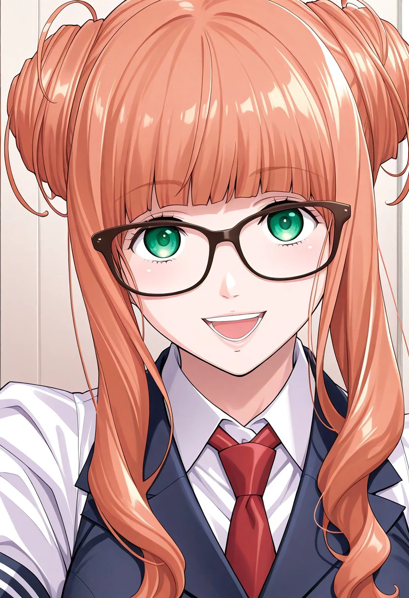 score_9, score_8_up, score_7_up, source_anime,(extremely detailed CG), (best quality),
sara,1girl,School uniform,,Smile,from front,upper body, looking at viewer, open mouth,glasses,orange hair,