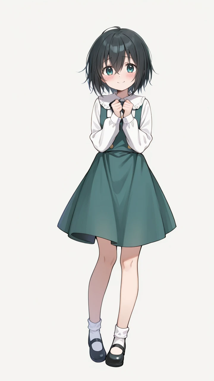 Anime girl in green dress with white shirt and black shoes - SeaArt AI