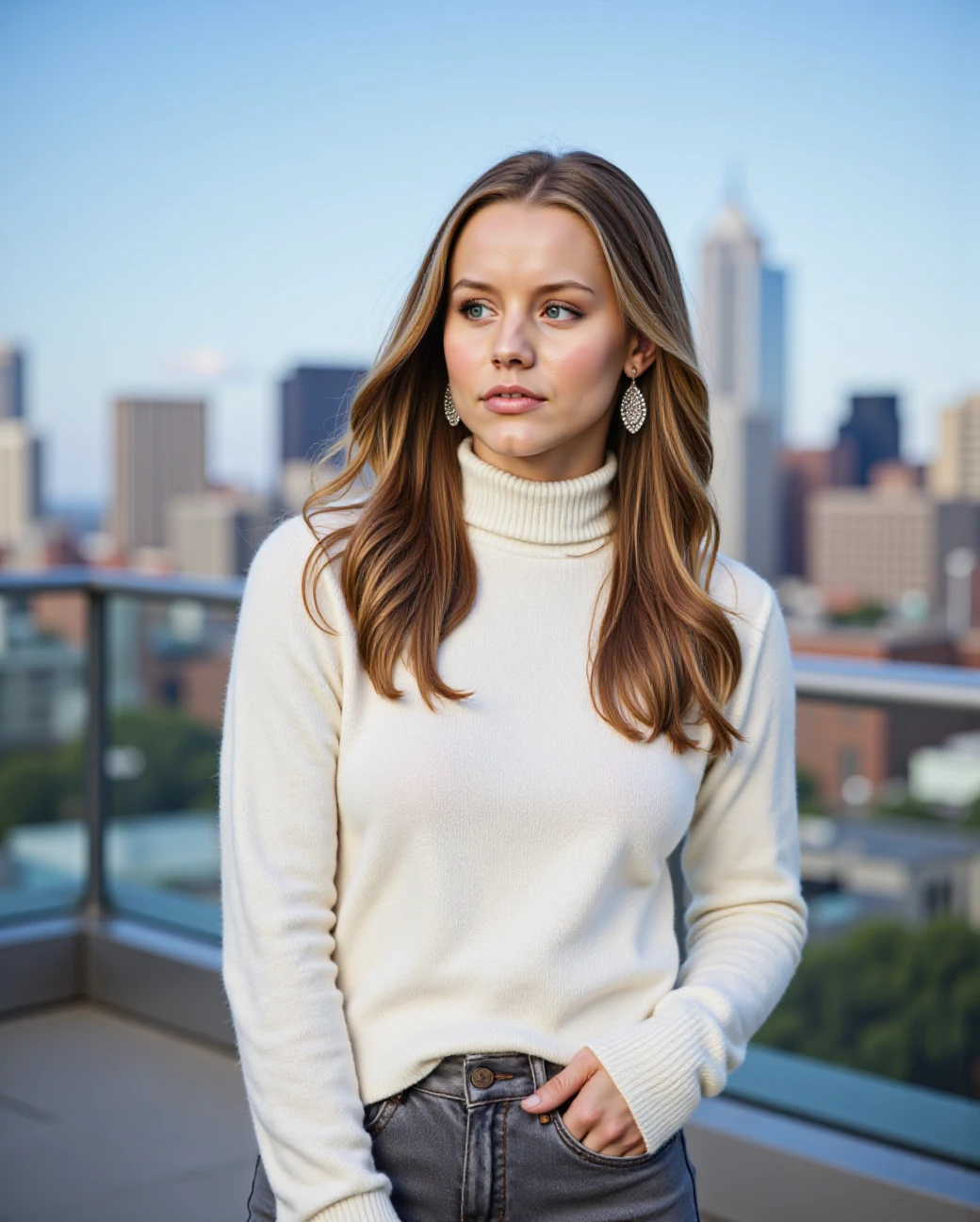 professional portrait photograph of summer_glau, <lora:SummerGlauXL:1.0> with (matte skin) and (long sandy blonde hair), (wearing a sweater:1.2), (relaxing in a science fiction city:1.2), summer <lora:DetailedEyes_V3:0.8> (pores:0.5) (freckles:0.2) (bokeh:0.3)