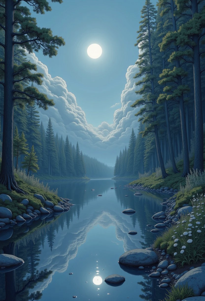 Upon a lake where shadows play, The moon reflects in silver sway. The waters still, yet time flows deep, A silent pact the ripples keep.