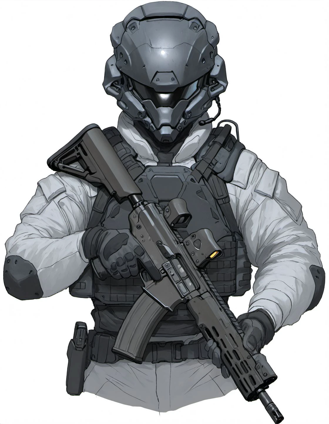 masterpiece, best quality, amazing quality, very aesthetic, high resolution, <lora:sigama_style_v2_illustrious_epoch_7:0.9>, graphite \(medium\), jaggy lines,
sigamastyle, weapon, gun, solo, holding weapon, holding, holding gun, 1boy, male focus, white background, assault rifle, rifle, science fiction, gloves, upper body, trigger discipline, helmet,