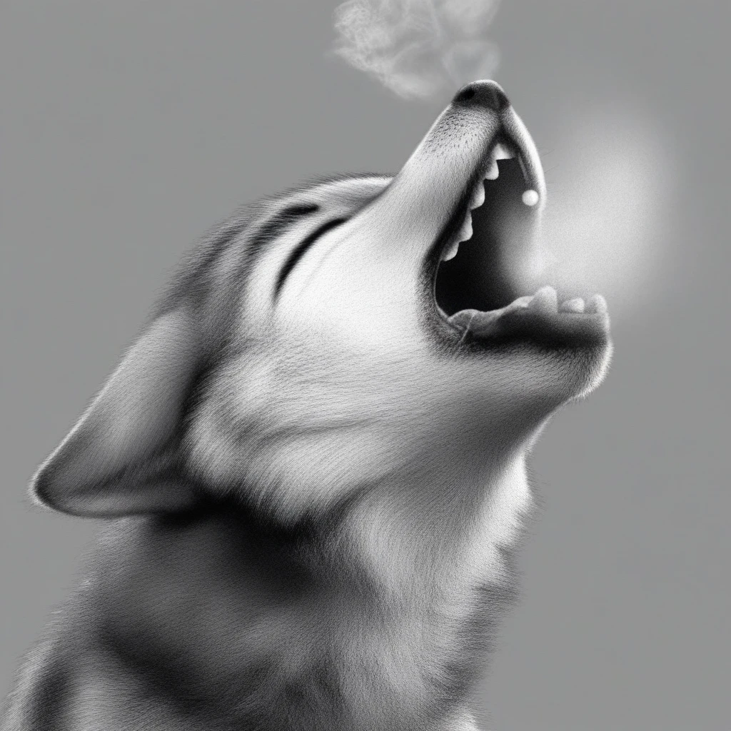Howling wolf cub, breath visible