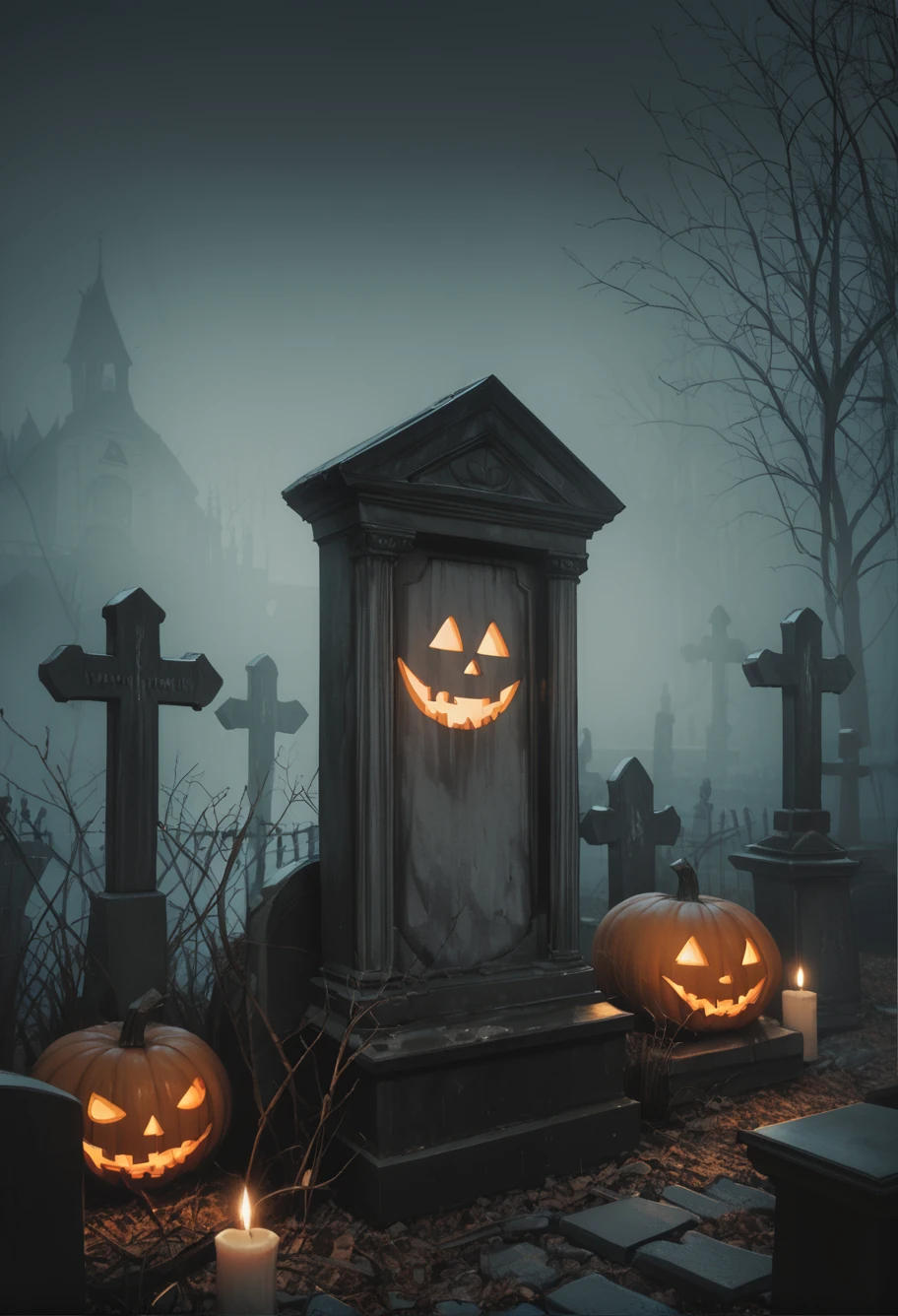 Pumpkins in a graveyard