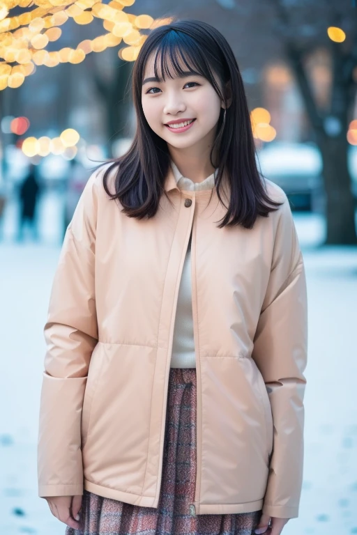 1girl,,(RAW photo, best quality), (realistic, photo-realistic:1.4), masterpiece, an extremely delicate and beautiful, extremely detailed, 2k wallpaper, Amazing, finely detail, extremely detailed CG unity 8k wallpaper, ultra-detailed, highres, soft light, beautiful detailed girl, extremely detailed eyes and face, beautiful detailed nose, beautiful detailed eyes,cinematic lighting,perfect anatomy,slender body
(at a park), (winter scenery),(snow park in the background), Sapporo Odori Park Winter Festival, festival lights (bokeh)
(wearing winter jacket) (long skirt)
(free poses)
(smile)
<lora:chest size:-1>
<lora:ikutalilasV2_lora:0.4> <lora:ikutalilas_lora:0.4>