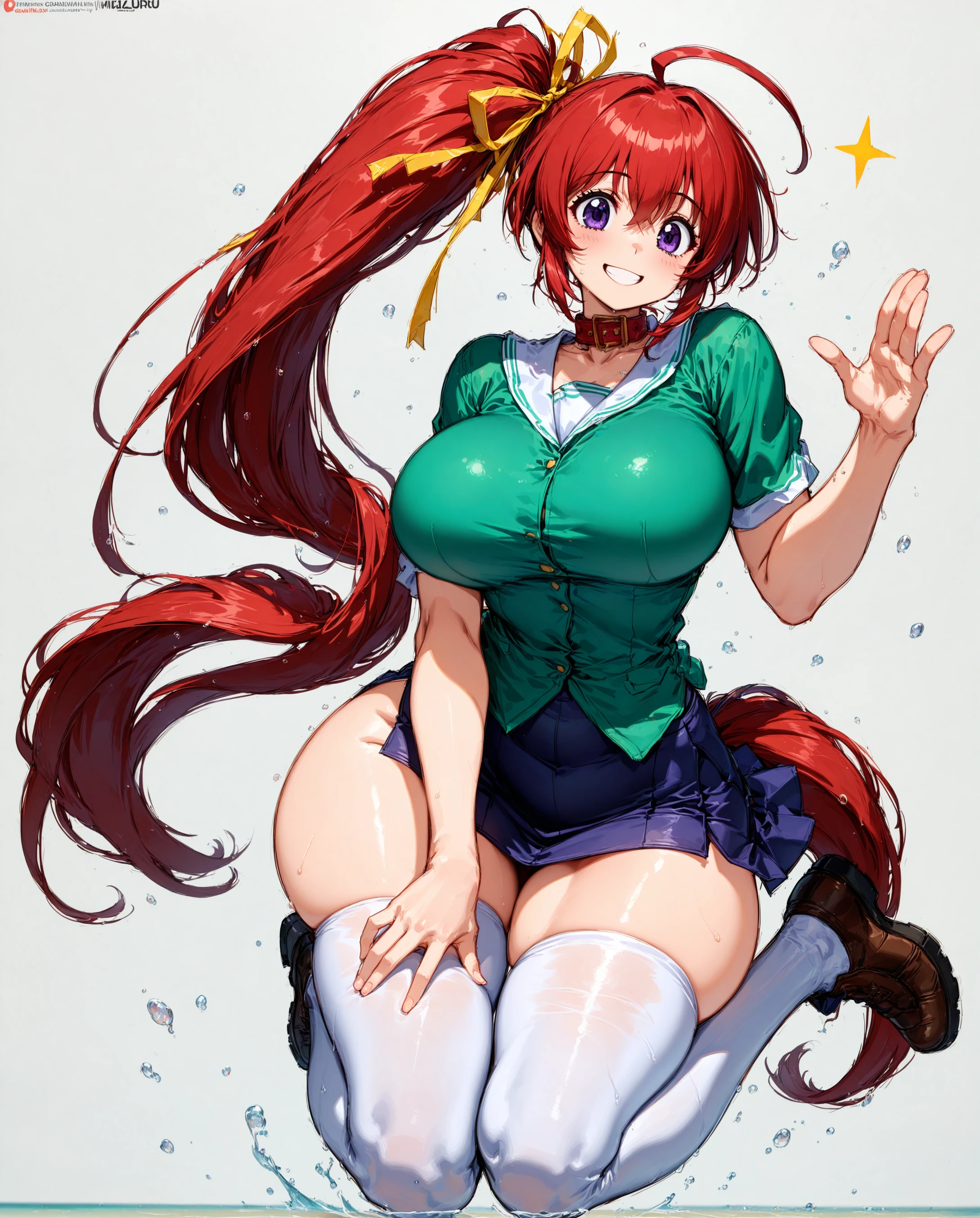 red orange long hair、Green skirt、hi-school girl、Star-shaped hair ornament、Pink cardigan、red blush、embarassed face、red blush、Teary-eyed、Solo、(no bra),(no panties),(Camel hoof)、(vagina),(pussy juice)、(pussy juice),(Masturbate)、Western-style toilet