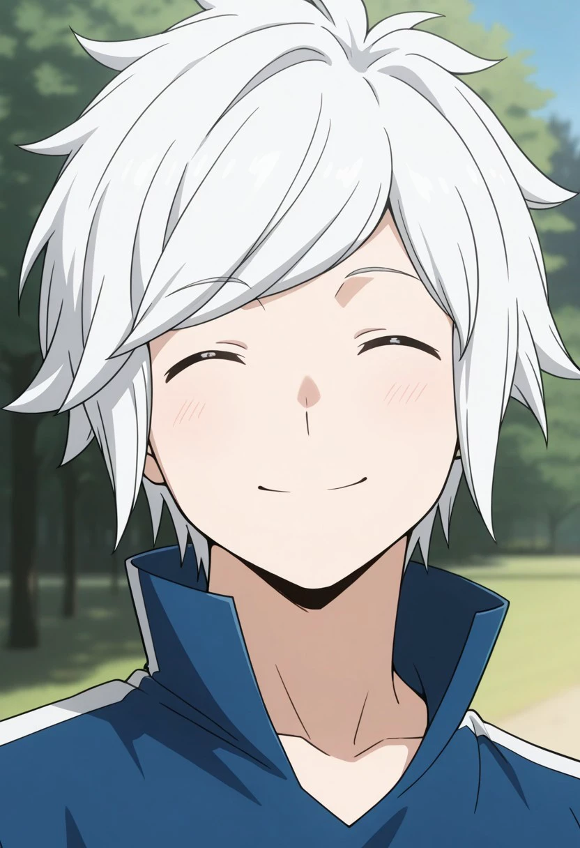 masterpiece, best quality,
belcranel, 1boy, male focus, solo, white hair, closed eyes, shirt, blue shirt, high collar, portrait, smile, happy
outdoor,