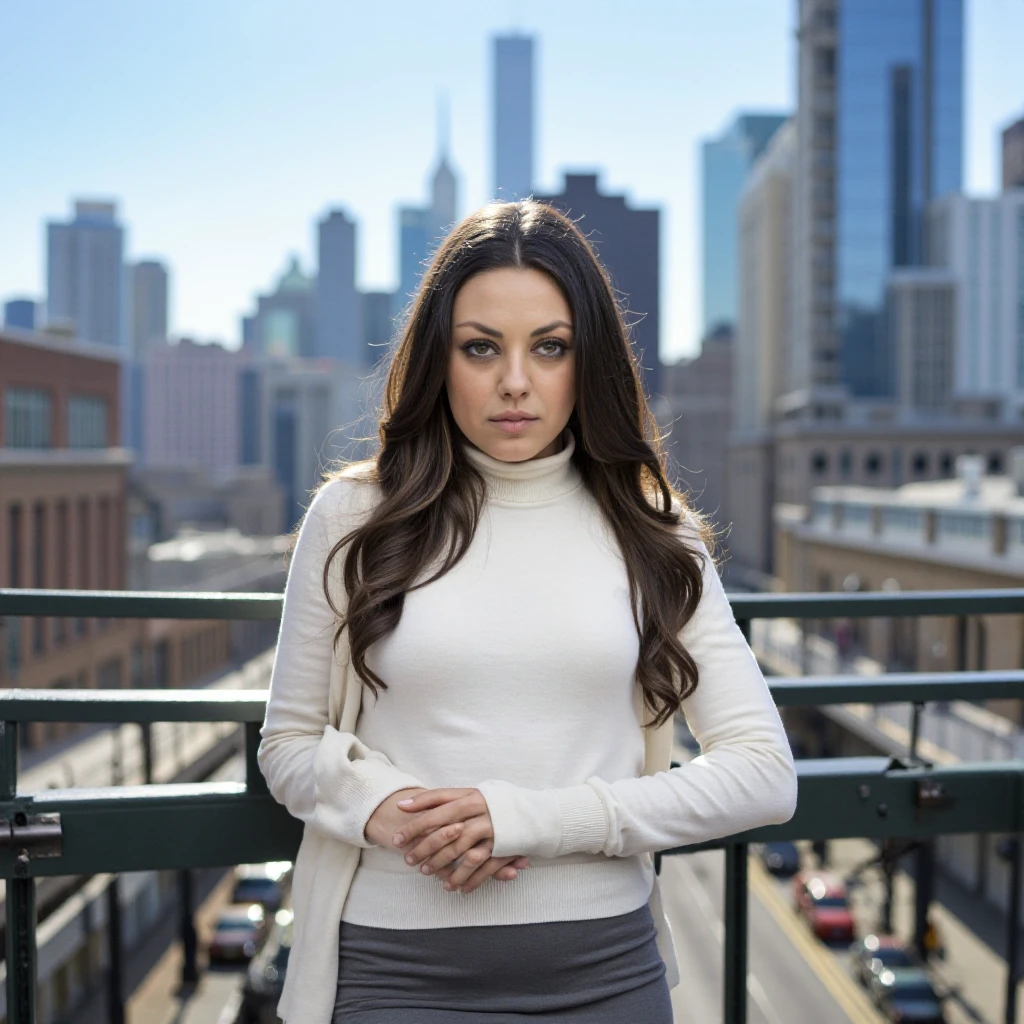 angelawhite ,On the bustling streets of New York during the golden hour, where the city's energy is palpable, a cinematic photo captures the urban dream. Full body shot focus, Photorealistic portrait in breathtaking detail, photo scanned at ultra-high resolution, inspired by Helmut Newton and Peter Lindbergh. Warm, golden light, vibrant city backdrop, a look of determined ambition, glossy nude lips, hair pulled back in a power ponytail, wearing a sharp, tailored suit, a designer watch, and pointed heels, defining the essence of city sophistication. 35mm photograph, film, bokeh, professional, 4k, highly detailed.