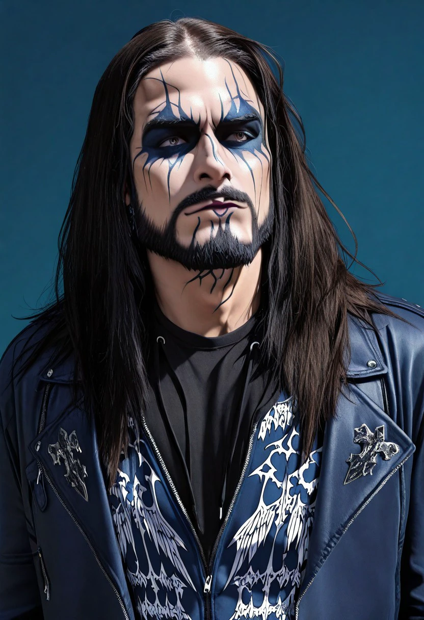 masterpiece, best quality, newest, absurdres, highres, anime, anime style, CorpsePaint-ILV1.0, 1boy, male focus, beard, facial hair,