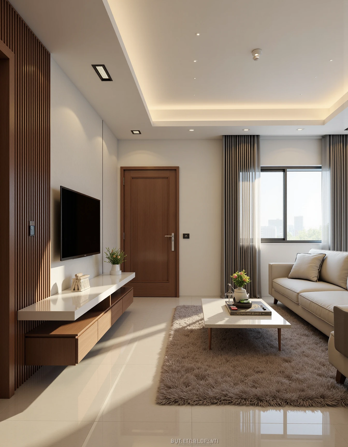 <lora:JJsLivingRoom_Flux:1> , ((living room)) ,((best quality)),((masterpiece)),((realistic)), photorealistic, chair , authentic, soft lighting,indoor scenery, tv ,wall ,rug , lamp, flower, vase , table ,ceiling light , plant, window ,curtain ,couch, dramatic lighting,