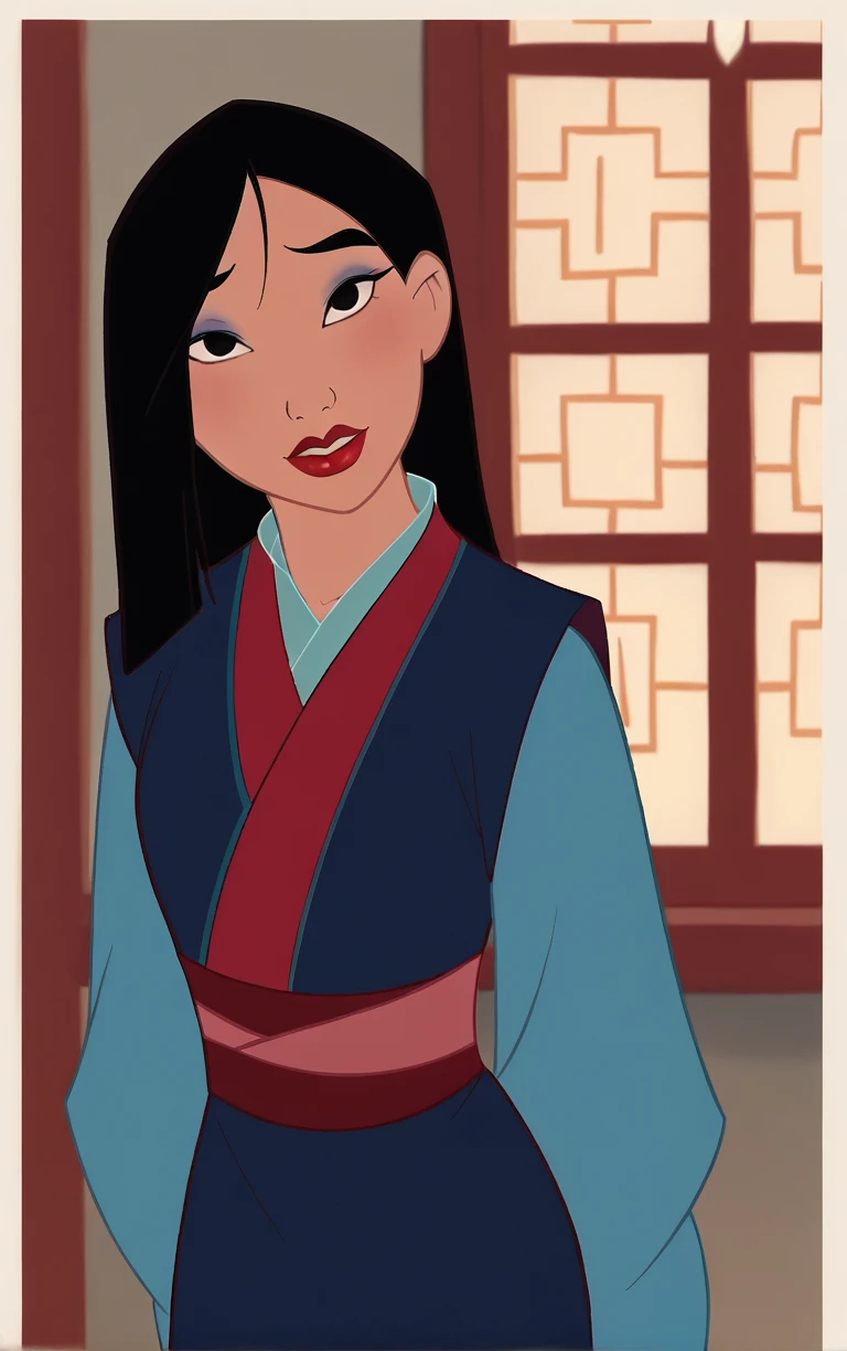 score_9, score_8_up, score_7_up, looking at viewer, BREAK
BlueDress_Fa_Mulan_ownwaifu,
1girl, black hair, black eyes, long sleeves, long hair, dark skin, lips, lipstick, bangs, makeup, red lips, hair over one eye, medium hair, parted bangs,
japanese clothes, korean clothes, kimono, hanbok, dress, sash, blue dress, puffy sleeves,
(portrait, head tilt, looking at viewer), white border, bokeh, <lora:PONYXL_Fa_Mulan_Movie_ownwaifu:0.8>, solo,