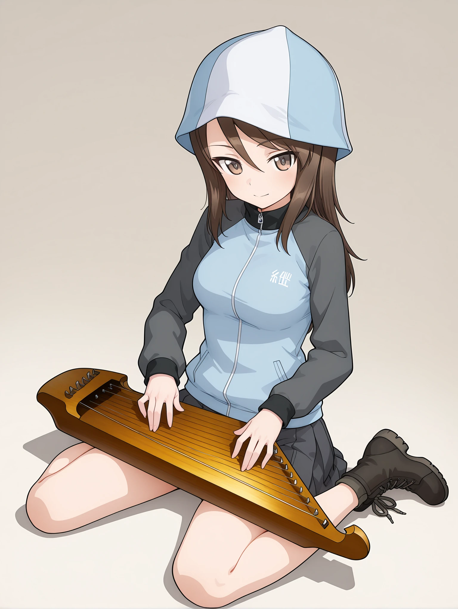 masterpiece,best quality,amazing quality,
1girl,solo,
<lora:mika_ilxl_v1>,mika,m_hat,m_pg,keizoku military uniform,raglan sleeves,zipper,long_sleeves,grey skirt,ankle boots,
<lora:Fixhands_anime_bdsqlsz_V1:1>,cinematic_angle,looking_at_viewer,white_background,simple_background,dynamic_angle,kantele,playing_instrument,wariza,, masterpiece,best quality, very aesthetic, absurdres, ultra detailed, high resolution, 4k, extremely detailed CG,