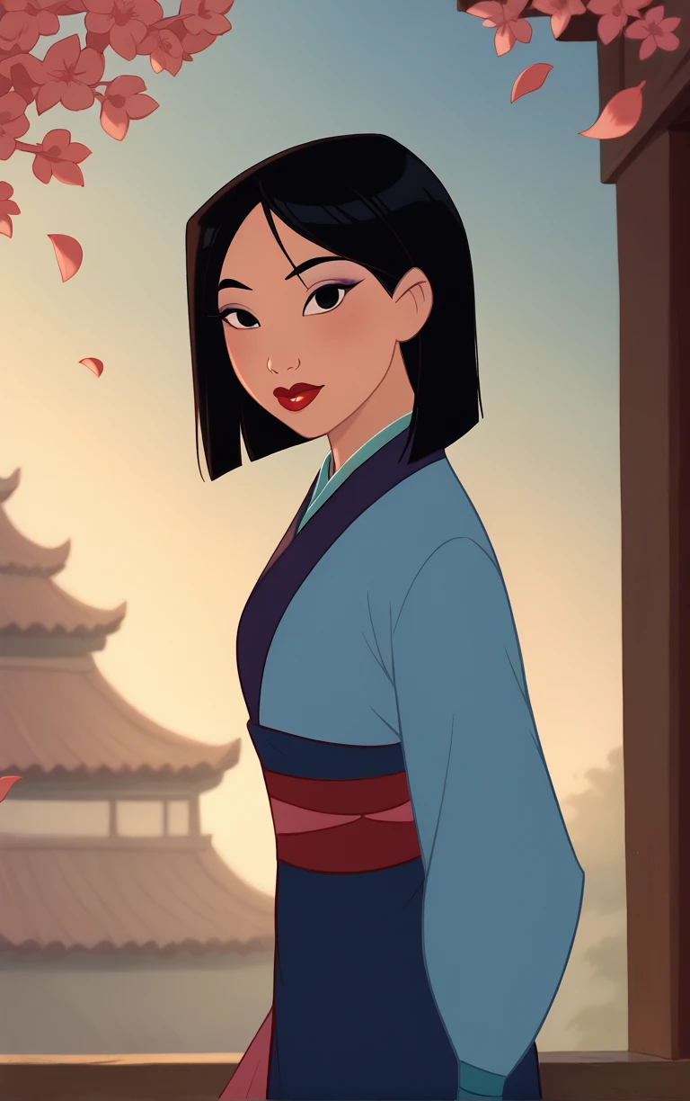 score_9, score_8_up, score_7_up, looking at viewer, BREAK
BlueDress_Fa_Mulan_ownwaifu,
1girl, black hair, black eyes, long sleeves, long hair, dark skin, lips, lipstick, bangs, makeup, red lips, hair over one eye, medium hair, parted bangs,
japanese clothes, korean clothes, kimono, hanbok, dress, sash, blue dress, puffy sleeves,
(contrapposto, from side, looking down, cowboy shot), falling petals, red petals, simple background, bokeh, <lora:PONYXL_Fa_Mulan_Movie_ownwaifu:0.85>, solo,