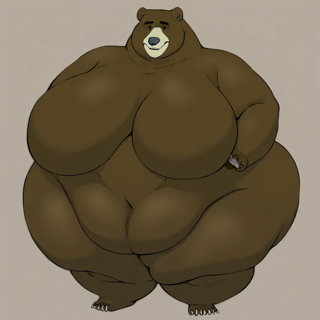 bear,male,standing back,solo,anthro,fat,chubby,plump,Fetis Belly,yaoi,doujin,naked,fullbody,white blank background,by quanjiang,