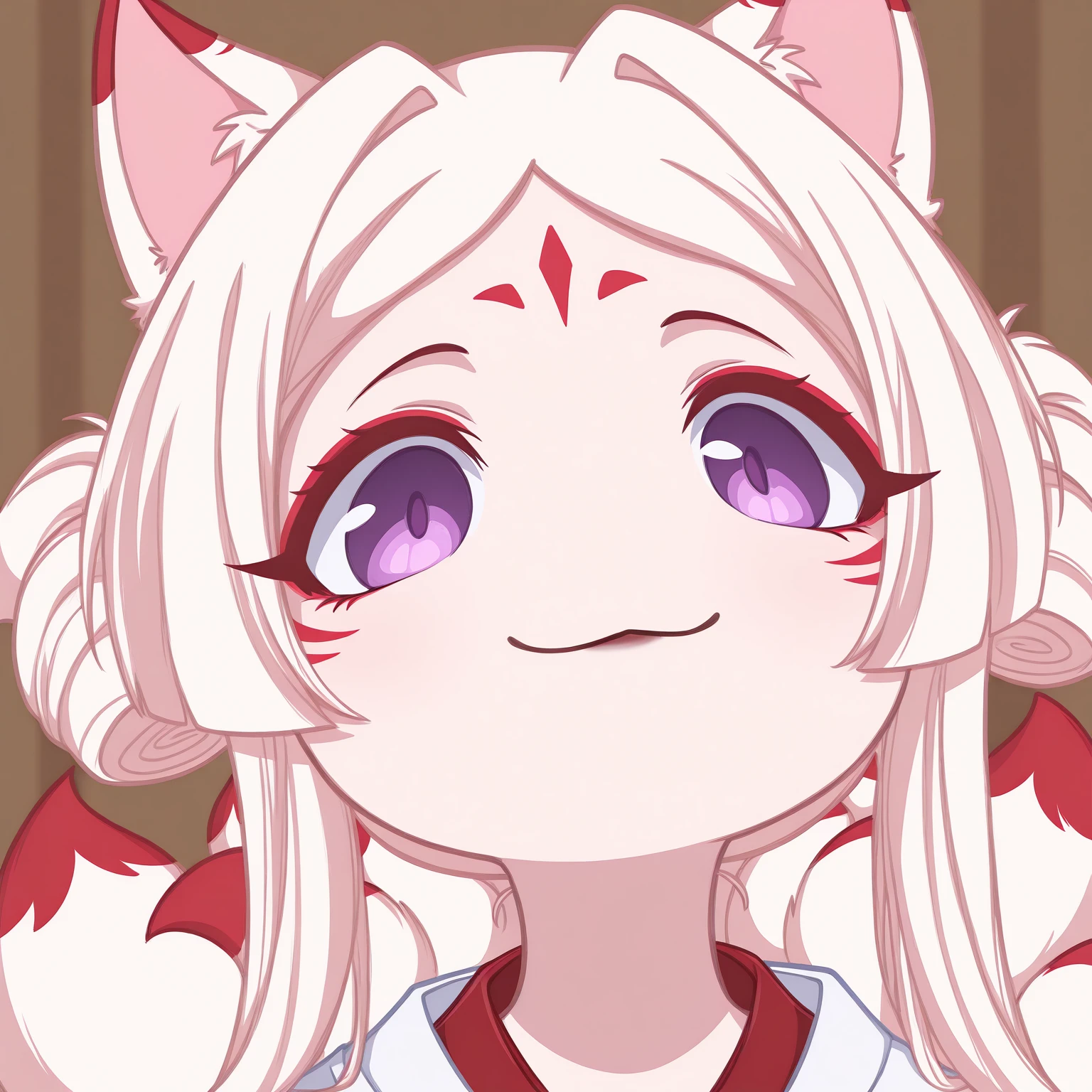 masterpiece, best quality, solo
High-Priestess-Kumiko, white short hair, animal ears, red makeup, white kimono, red hakama, purple eyes, six tail, brown lipstick, mutsukiface, portrait, close-up, smile, :3, closed mouth, chibi
<lora:meme_mutsukiface_illustriousXL:1>
<lora:High-Priestess-Kumiko-vkstickrs_il:0.9>