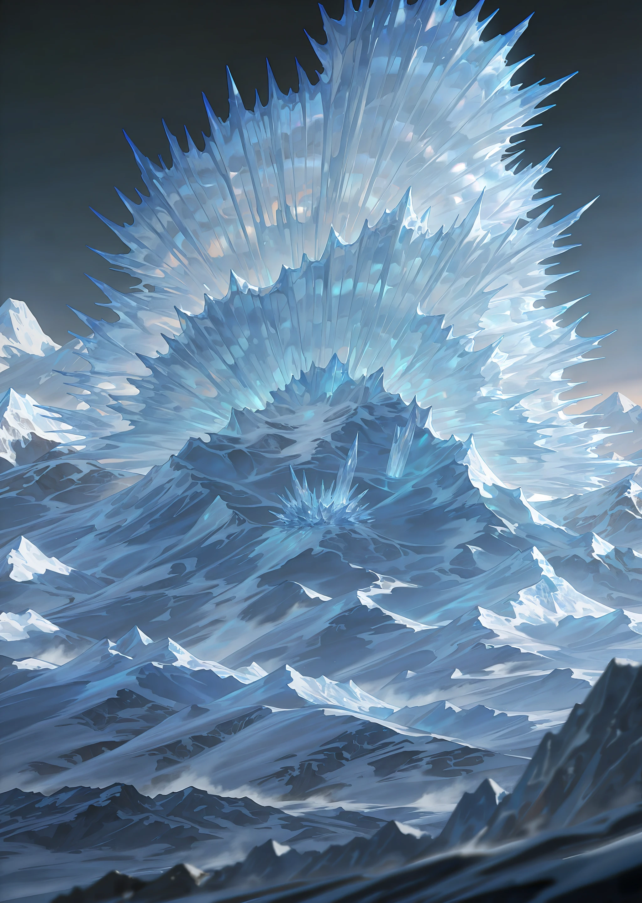 perfect quality, best quality, detailed, intricate, realistic, abstract landscape, ice mountain <lora:Frost [Illustrious]_epoch_4:0.5> frost_glass, scenery, outdoors