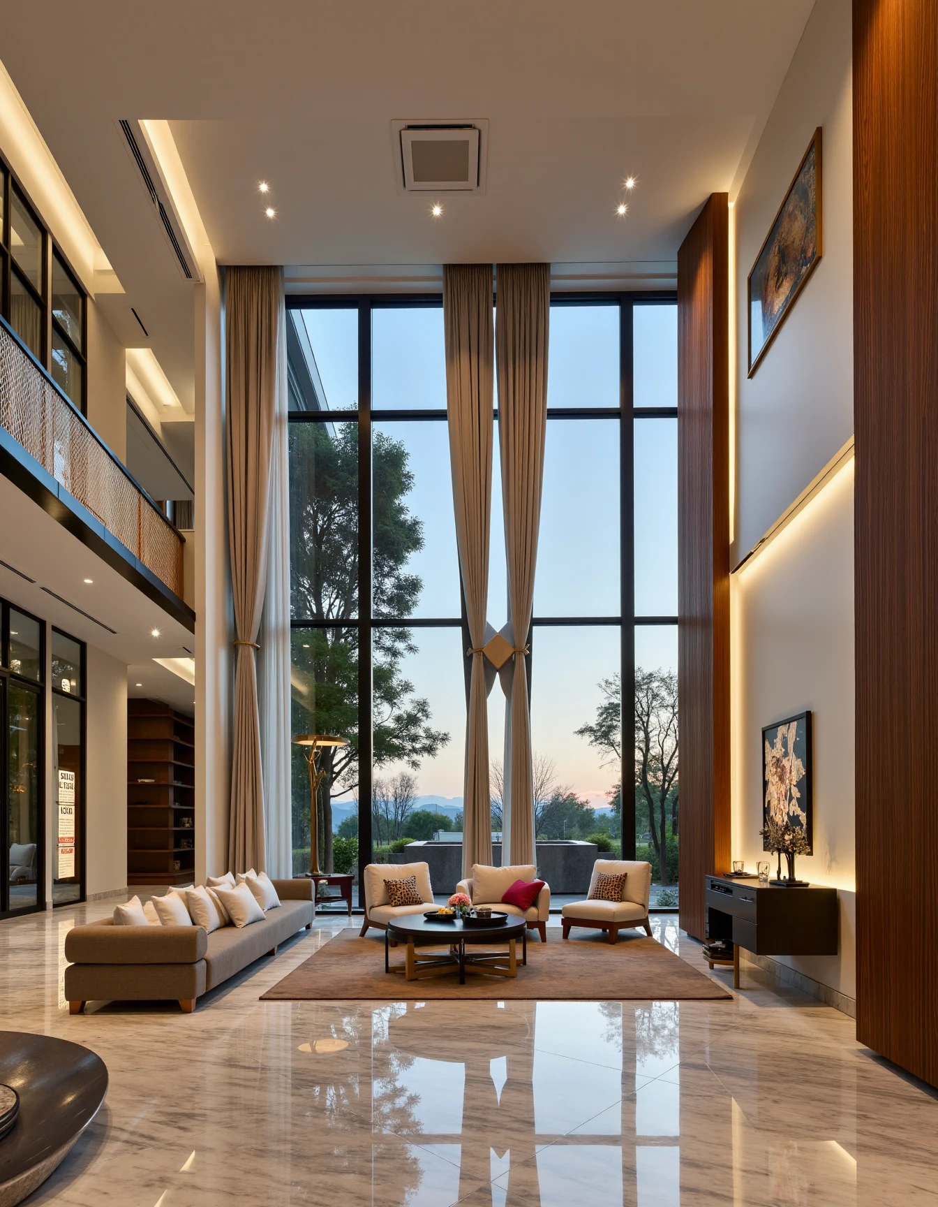 <lora:JJsHotel_Flux_r1:1> ,(hotel), indoors, window, chair, sofa, no humans, counter, lamo, rug ,flower, plants, ceiling light, reflecton, curatin, sky, tree, stair, statue, gold,, architecture photography, striking structures, clean lines, geometric shapes, dramatic angles, play of light and shadow, capturing architectural details, showcasing design elements, evoking mood, professional lighting, precise compositions, emphasizing scale and proportion, creating depth, architectural storytelling, capturing iconic landmarks, immersive experience