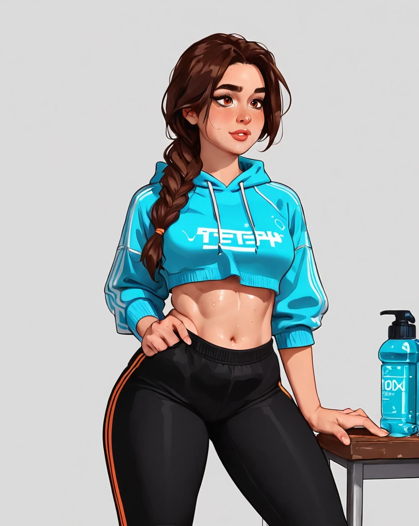 Digital Drawing, Pixar, 4k, a close-up of a woman in a bikini and shorts, sports bra and dark blue shorts, Fit girl, sports bra and shorts, cartoon digital painting, streetwear bra and shorts, sports physique, character digital painting , in digital illustration style, sports bra and shirt, digital painting style, digital character illustration, upper body avatar, highly detailed character design, realistic digital illustration
