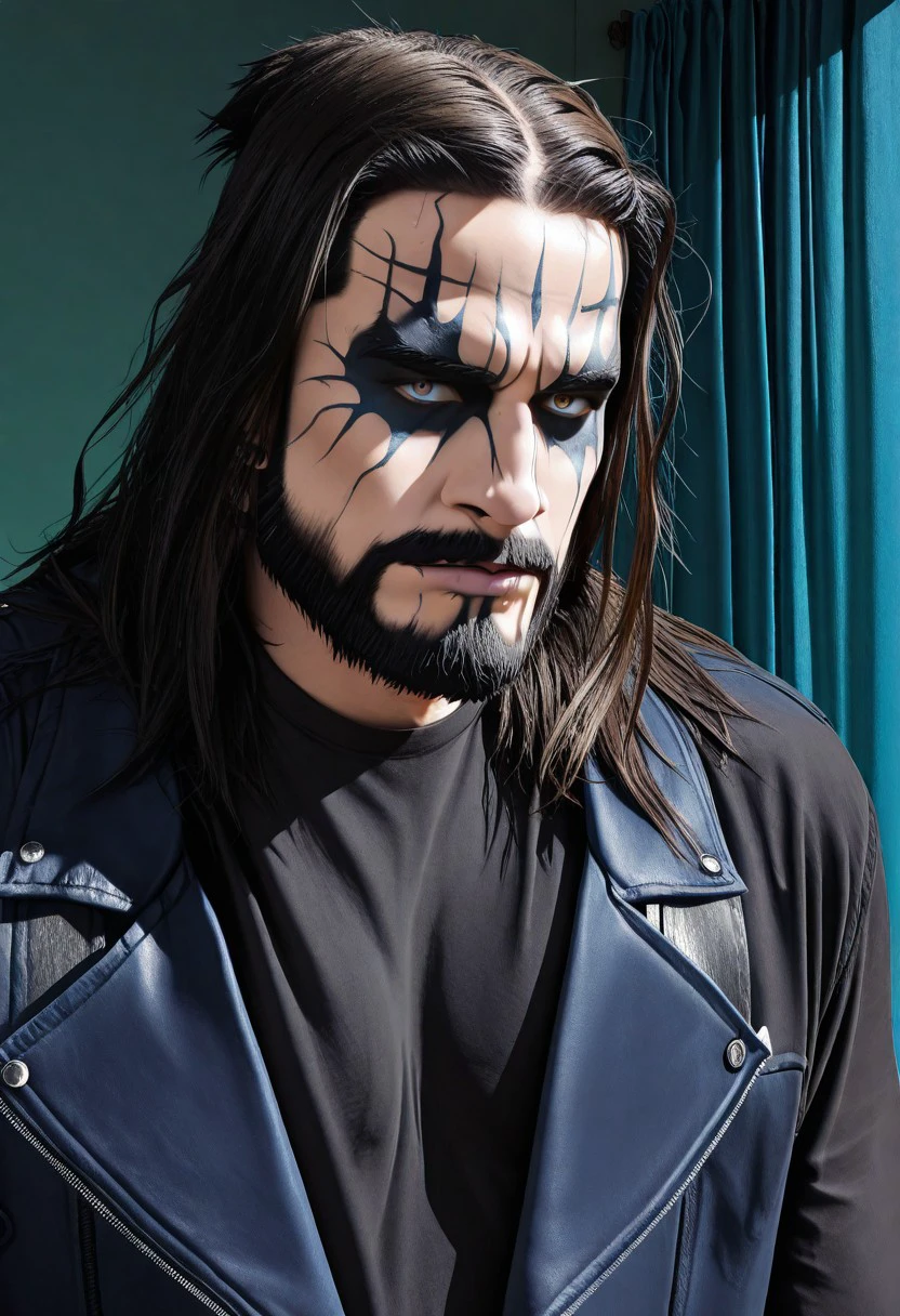 masterpiece, best quality, newest, absurdres, highres, anime, anime style, CorpsePaint-ILV1.0, 1boy, male focus, beard, facial hair,