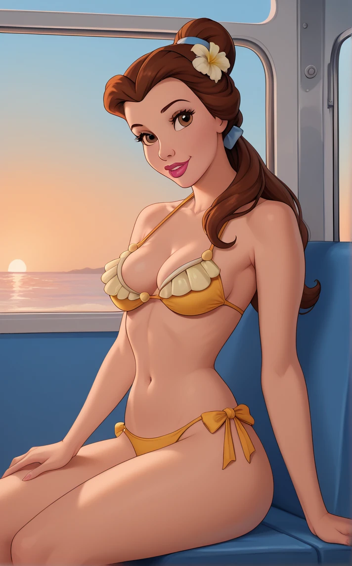 (isabelmoner-smf, dora: 0.9), (ussr: 1.2), Romantic promenade, Evening sunset, Soviet satirical poster , in the style of Pin Up, higly detailed, Complicated details, Gil Elvgren's style, Artgerm and Gil Elvgren,Colorful pin-up art, Gill Elvgren, [(realist in the style of David Barnett · Newton Hellmuth · Yuriy Arkurs ), vintage, 50 mm]