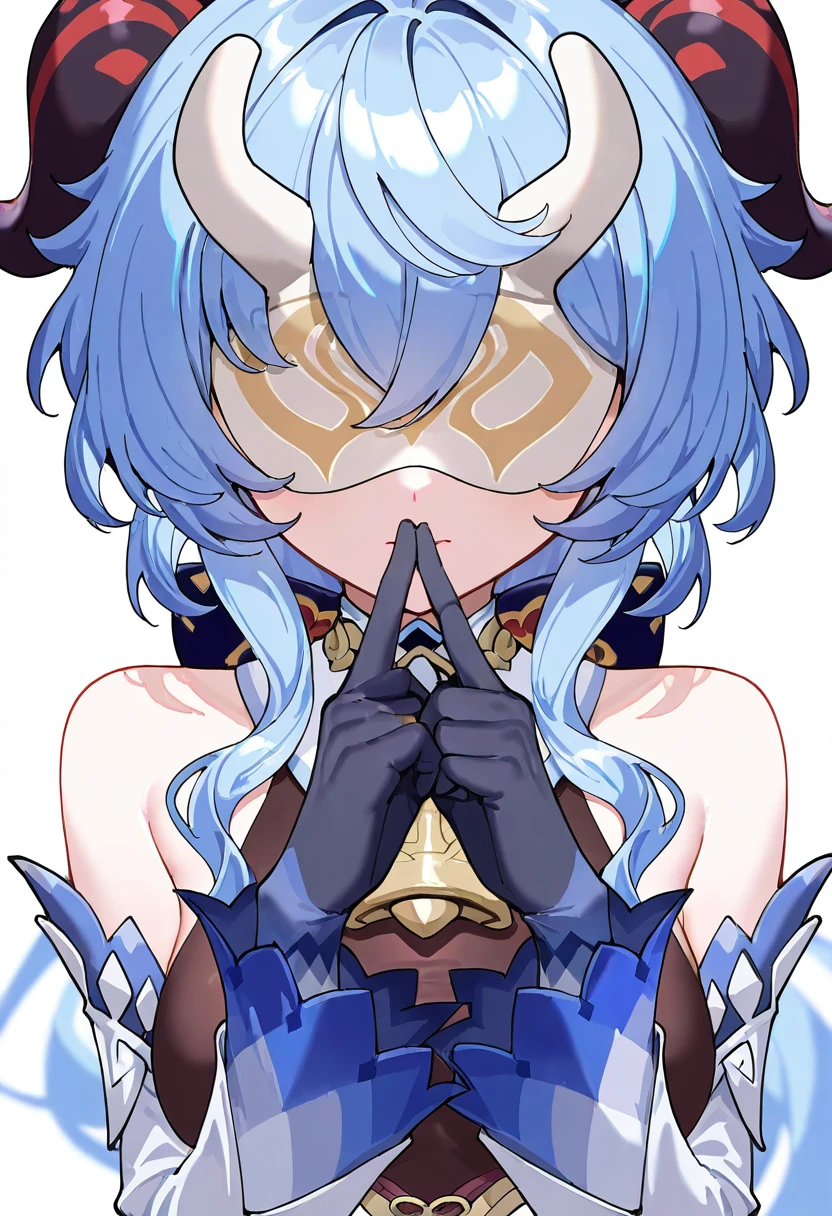 1girl, upper body, half mask,, ganyu \(genshin impact\), <lora:hilichurl_mask_v1:1>,, masterpiece, best quality, newest, absurdres, highres,
