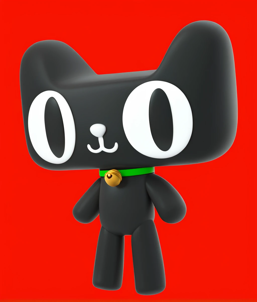 Score_9,score_8_up,score_7_up,solo,:3,black eyes,big eyes,white nose,black skin,green choker,bell,no_humans,<lora:Role_Tmall:0.8>,red background,red theme,