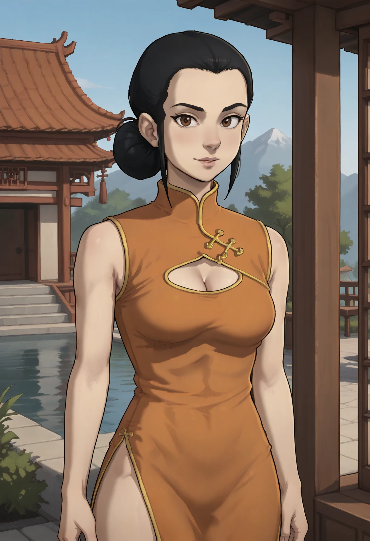 (temple, gorgeous view)
(cowboy shot), sfw, (masterpiece), (best quality:1.0), (ultra highres:1.0), detailed eyes, detailed clothing texture, beautiful face, Jinora posing, (wingsuit), two-tone red and yellow outfit
blue-arrow forehead tattoo
<lora:Jinora_TLOK_V2:0.8>