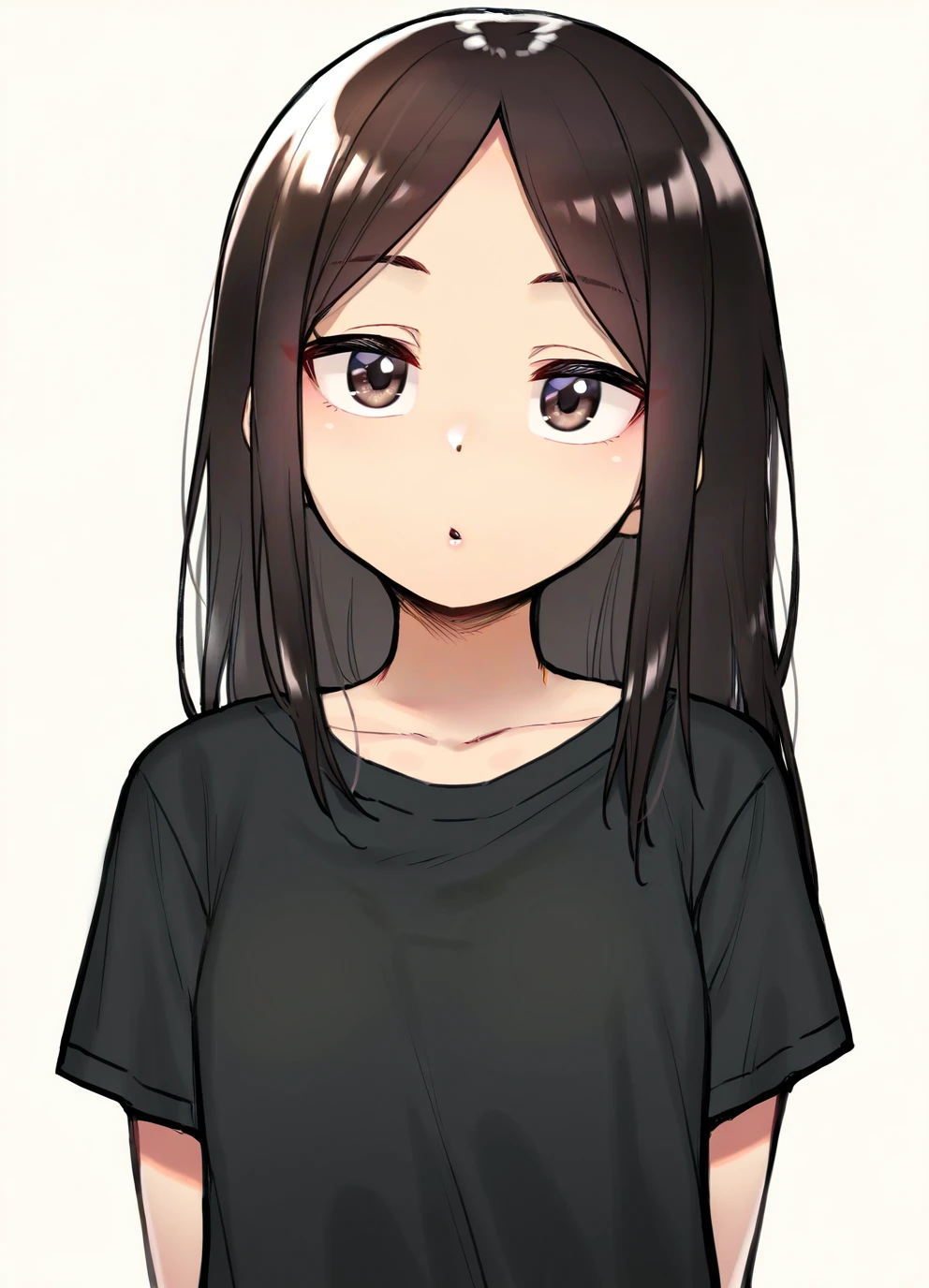 masterpiece, best quality, 1girl, t-shirt, brown eyes, solo, 
brown hair, parted bangs, long hair, white background, 
[(gojarun:0.7)::8]
<lora:parted_i24:1>