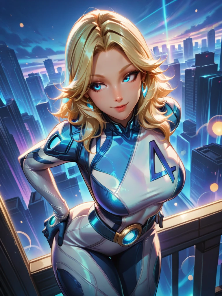highres, hi res, best quality, masterpiece, intricate details, absurdres, 4k,,, cartoon,
1girl, blonde hair, blue eyes, earrings, bodysuit, gloves, (SueStormXL:1.1).
dynamic pose, cowboy shot, looking at away, sexy pose, city, looking at viewer, hands on hips, light smile, dutch angle, leaning forward,,
<lora:ASueStorm_character-12:0.8> <lora:RealisticAnimeIXL:0.8> bokeh, luminescent background,,
